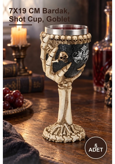 5 Adet İskelet Eli Tutan 3d Kabartmalı Paslanmaz Çelik Kadeh 7x19 Cm Bardak, Shot Cup, Goblet