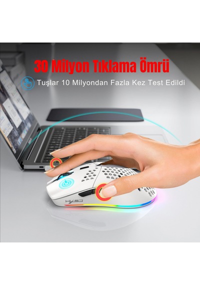 T66 Kablosuz 3 Modlu Mouse-650 Mah Batarya - 12000 Fps - 20g - Rgb Aydınlatma Diğer
