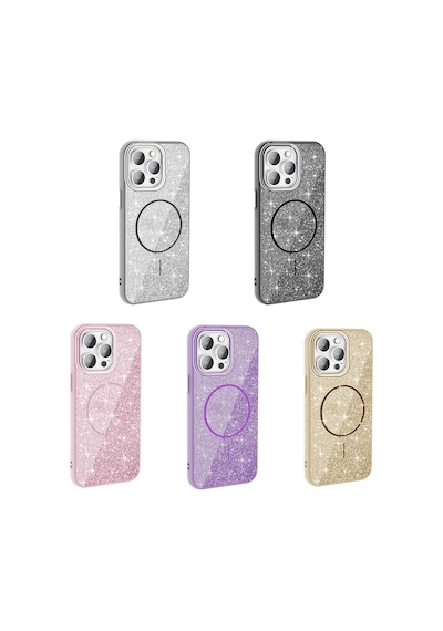 Zore Apple Uyumlu iPhone 14 Pro Max Kılıf Magsafe Şarj Özellikli Parlayan Simli Okso Kapak - P Pembe