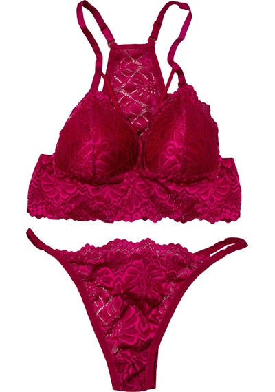 Derya Kurşun Kadın Sütyen Takımı Fuşya Bralette Desteksiz Tanga Külot