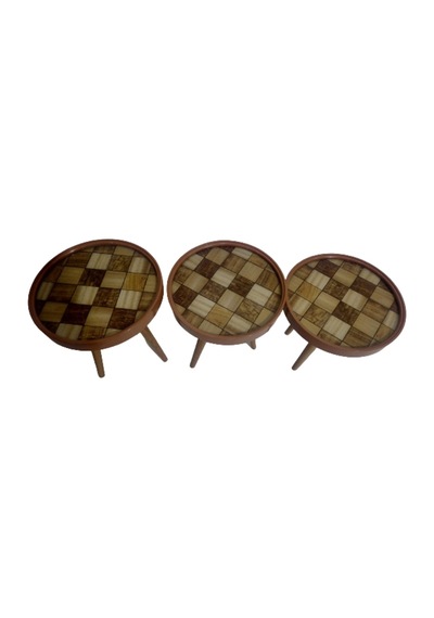 Zigon Sehpa Çember Damalı Model Kayın Retro Parlak Ceviz 3 Ayak Ü