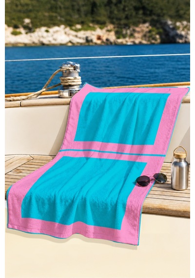 Geometrik Modern Çift Renk Plaj Havlusu - Minimalist Pembe Turkuaz Hızlı Kuruyan Mikrofiber Havlu Kuru Yosun