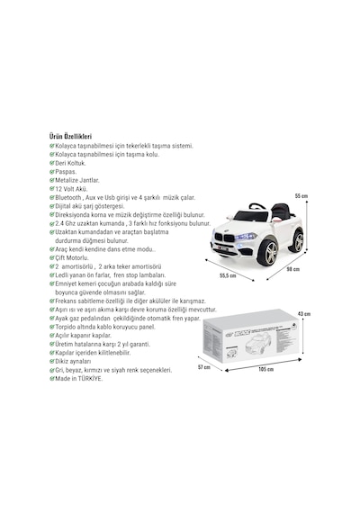 Blade Gt Beyaz Uzaktan Kumandalı 4x2 12 Volt Akülü Araba - Rc Bmw Akülü Araba Çok Renkli