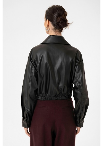 Antioch Crop Suni Deri Kadın Ceket Siyah