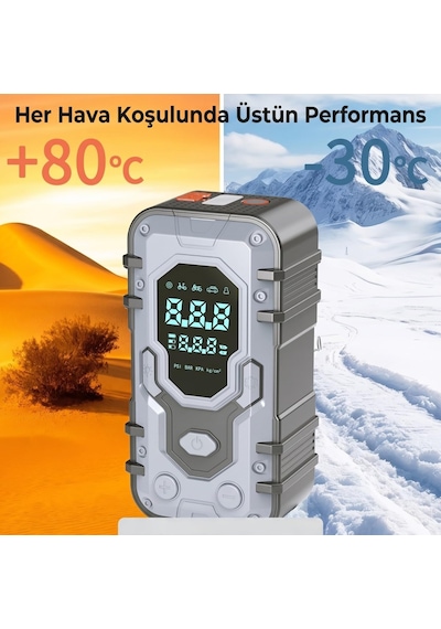 Enshall 10.000 Mah Çantalı Akü Takviyeli 1000a Tepe Akımlı Araç Lastik Şişirme Hava Kompresörü Jump Starter