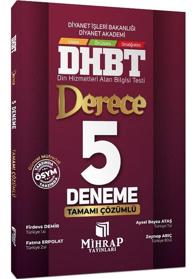 DHBT Derece 5 Deneme Çözümlü Mihrap Yayınları