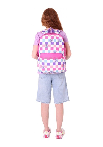 Kaukko Nature Kız Çocuk Üç Bölmeli Pembe Dama Desenli Okul Sırt Çantası - K1787 Pembe - Mor