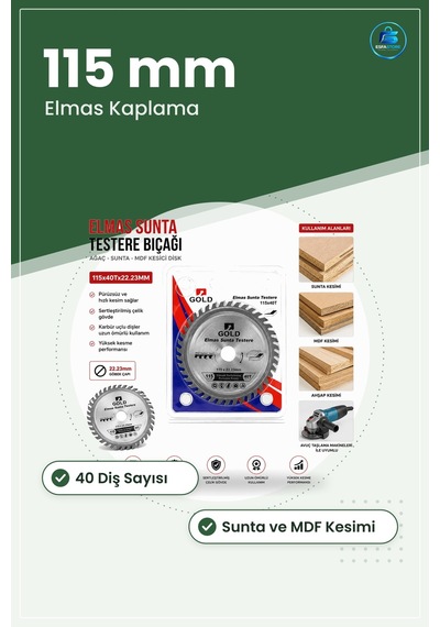 Sunta Kesici Disk 115 Mm 40t 22.23 Elmas Kaplama Testere Bıçağı A