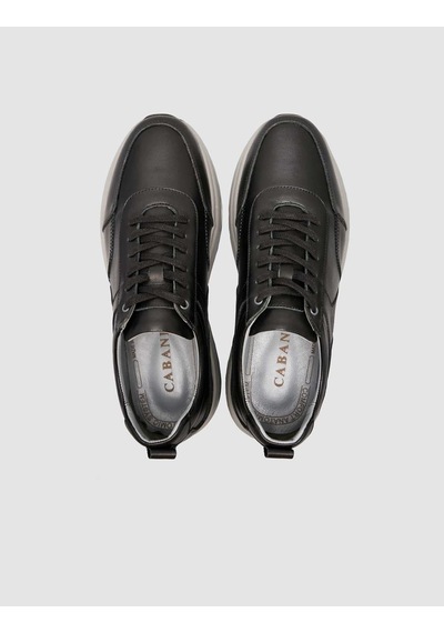 Hakiki Deri Bağıcıklı Siyah Erkek Sneaker Siyah