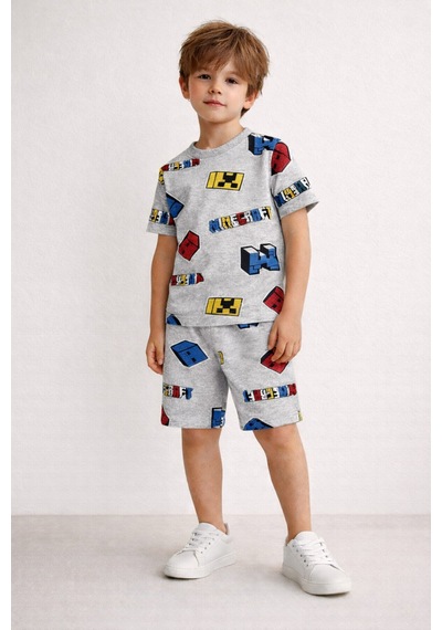 Beka Kids Erkek Çocuk Kısa Kollu Bisiklet Yaka Desenli Pijama Takımı Alt-üst Takım Çok Renkli