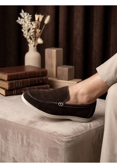 DMR Elegance Ba0252 %100 İçi Dışı Hakiki Deri Erkek Kahverengi Süet Casual Loafer Termo Taban Ayakkabı Rekli