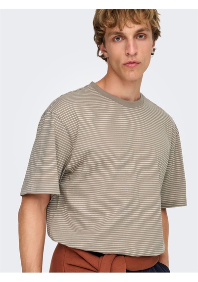 Only & Sons Onsfred Lıfe Rlx Ss Strıpe Tee Noos Erkek Brown T-shirt - 22036384 Kahverengi