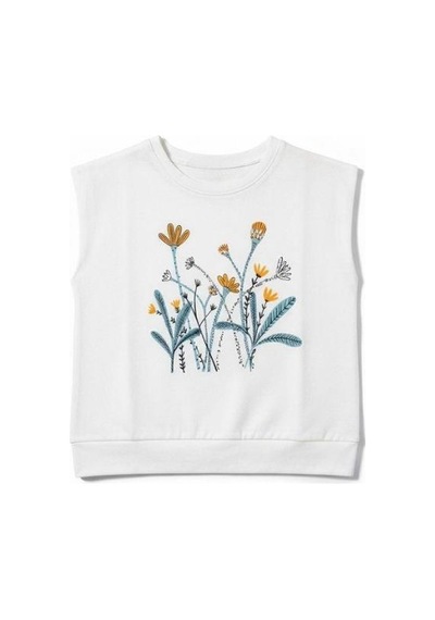 Zekids Kız Bebek Pamuklu Çiçekli Yarım Kollu T-shirt-7501 Krem