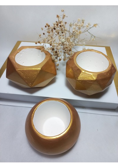 Dekoratif Antiquity Gold Saksı 3'lü Set - Kaktüs/sukulent Saksısı,çiçeklik Seti -
