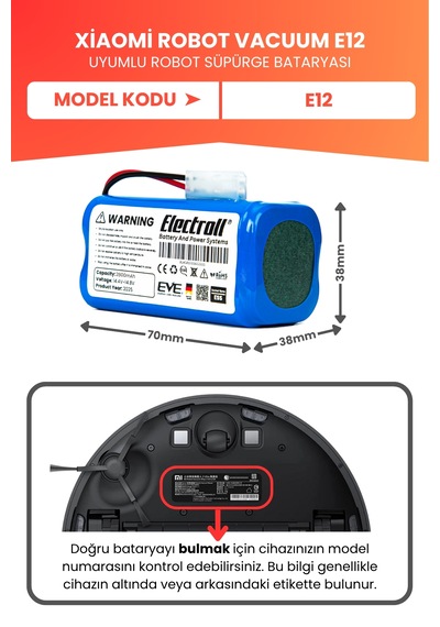Xiaomi Robot Vacuum E12 Uyumlu Batarya 2800mah Pil