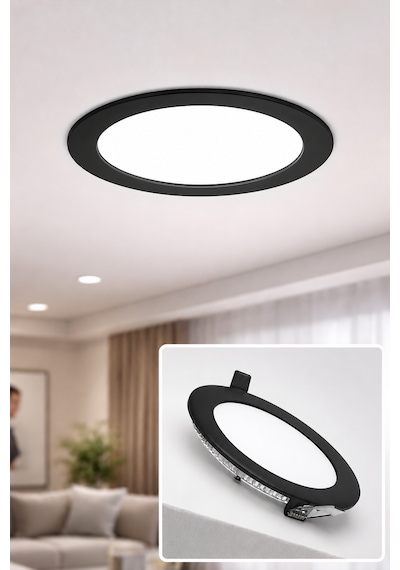 6w Tasarruflu Led Yuvarlak Siyah Kasa Beyaz Işık Sıva Altı Panel Aydınlatma Armatürü 2 Adettir
