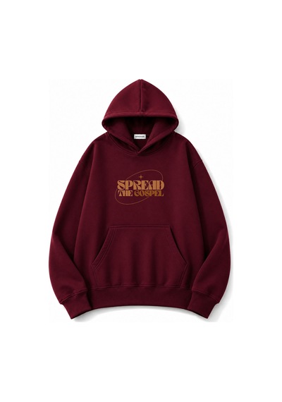 Herkesemoda Spread Yazı Baskılı Kanguru Cepli Oversize Sweatshirt Bordo