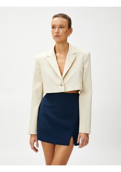 Koton Crop Blazer Ceket Tek Düğmeli Taş 3sak50134uw 3SAK50134UW080 Taş