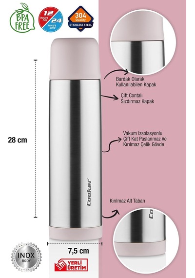 Cooker 0,75 Litre Çelik Termos Pudra Pembe Ckr2002 Pudra Pembe Ckr2002-pudra