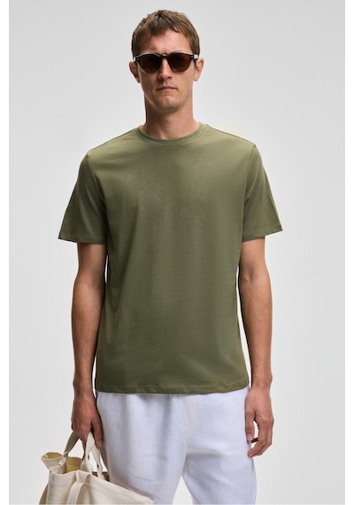 Grimelange Mocassın Erkek %100 Pamuk Relaxed Fit Yuvarlak Yaka Kısa Kollu Haki T-shirt