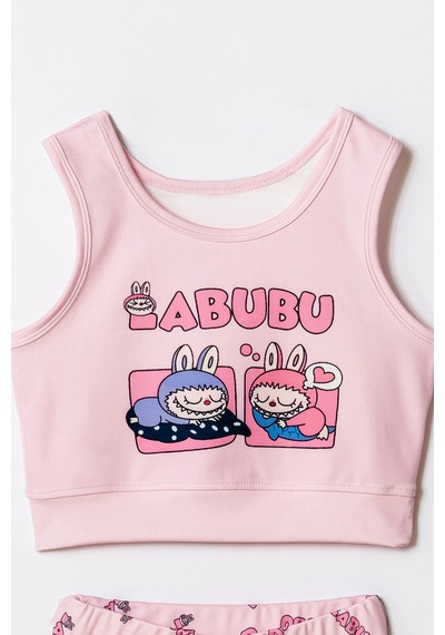 Beniizle Desenli Kız Çocuk Bikini Takım Şekerpembe