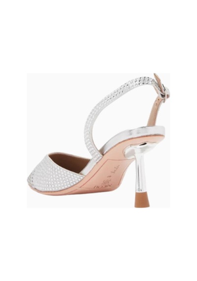 Nicoli Belize 60 Crystal Slingback Pumps, Satin-metallic Leather, 60mm Topuk, El Işçiliği Lüks Tasarım Topuklu Ayakkabı Gümüş