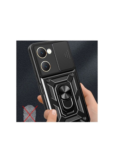 Tedar Vivo Y18 Kılıf Pars Lens Yüzüklü Silikon - Siyah Najmaddin standart