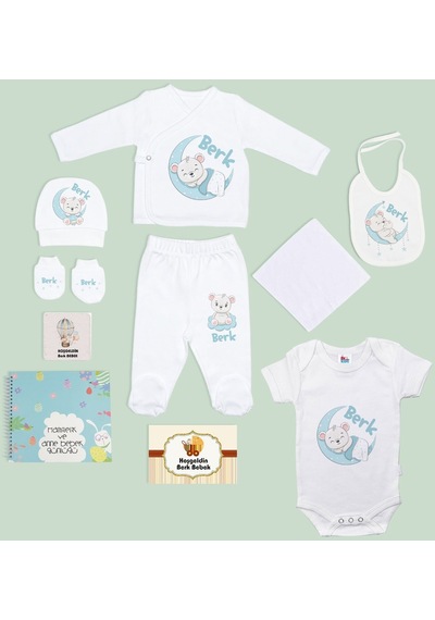 Bk Kids Kişiye Özel Beyaz Yeni Doğan Hastane Çıkışı, Anne-bebek Günlüğü, Bebek Body Zıbın, 10 Parça Bebek Hediye Seti-3