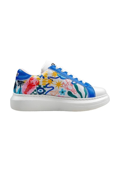 Kadın Vegan Deri Beyaz Sneakers - Azur Tasarım Çok Renkli