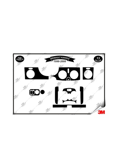 Renault Kango 1998 -2008 Torpido Konsol Trim Göğüs Maun Kaplama Set 13 Parça Siyah Renk