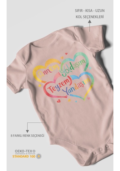 Morivokids Annem Yoldaşım Teyzem Yandaşım Kısa Kollu Bebek Body Pastel Pembe