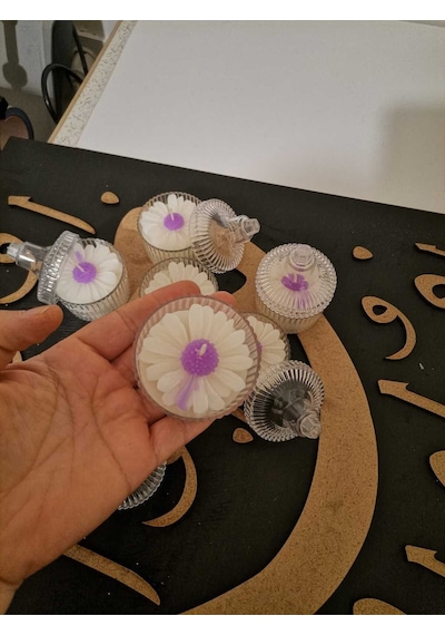 Bernami Mumluk Şamdanpinterest Dekoratif Mum Papatya Kokulu Mum, Mor Papatya Mum, Mika Kutulu Papatya Mum, 1 Adet, Kapakla 2 Parça Diğer