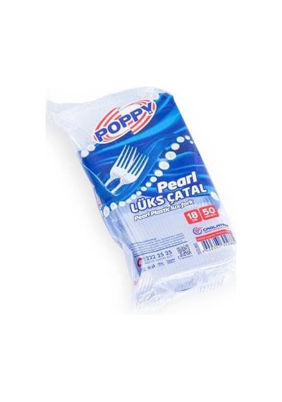 Poppy Plastik Lüks Çatal - 18 Cm. - Şeffaf - 50 Adet Şeffaf