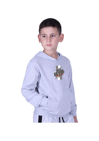 Fyk Kids Kapüşonlu Kanguru Cepli Next Level Baskılı Erkek Çocuk Sweatshirt Gri