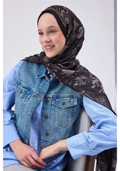 Silk Home Viskon Mayda Şal Koyu Gri Zeminli Ton Sür Ton Desenli Yumuşak Dokulu 190x70 Çok Renkli