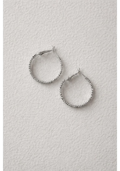 Silver Kendinden Desenli Halka Küpe 3 Cm -kararma Yapmaz- Gümüş