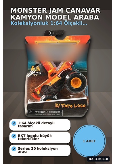 Monster Jam Canavar Kamyon Model Araba 1:64 Ölçekli Tekli Oyuncak Araç Bx-316318 Çok Renkli