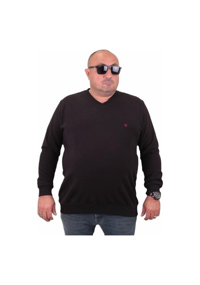 Starbattal Büyük Beden Selanik V Yaka Classic Sweat 23201 Sıyah-Sıyah Siyah