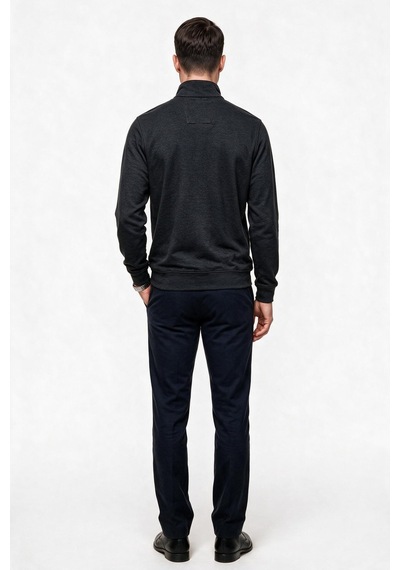 Legato Erkek Dik Yaka Yarım Fermuarlı Pamuk Karışımlı Uzun Kollu Sweatshirt Siyah