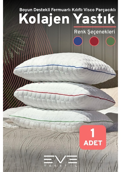 Kolajen Kumas Boyun Destekli Visco Parc Acıklı Fermuarlı Kılıflı Antialerjik Ortopedik Visco Yastık 40x65 Cm