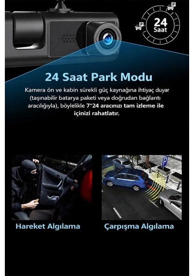 Tr 1080p Fhd Araç Kamerası, 170 Ön Ve 120 İç Kamera, Gece Görüşlü Dash Cam, 4 Kızılötesi Led, F2.0 Diyaf