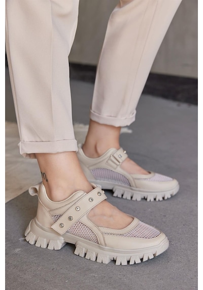 Melissa Bej Deri Taş Aksesuarlı Kadın Sneaker-Bej