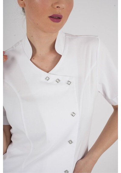 Aylu Model Soft Likra Beyaz Doktor Hemşire Hastane Scrubs Üniforma Takımı Beyaz Beyaz
