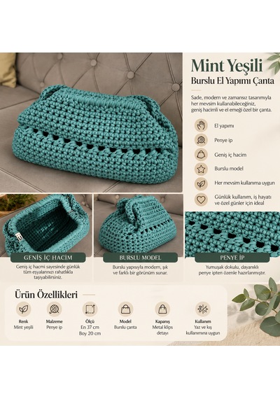Mint Yeşili Burslu Çanta Mint Yeşil