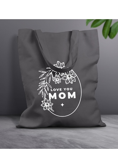 Bk Gift Anneler Günü Tasarımlı Antrasit Kumaş Bez Çanta, Baskılı Omuz Çantası, Alışveriş Çantası, Anneler Günü Hediyesi, Anneye Hediye-4 Çok Renkli