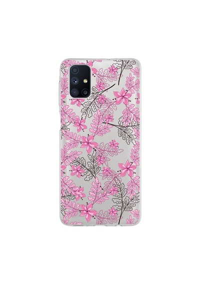 Samsung Galaxy Uyumlu M51 Kapak Floral Pembe Tasarımlı Şeffaf Silikon Kılıf