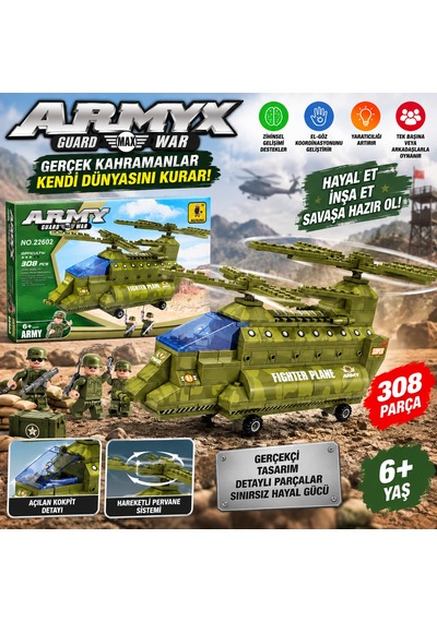 Askeri Helikopter Yapım Seti 308 Parça Savaş Helikopteri Asker Figürleri Ve Detaylı Blok Seti