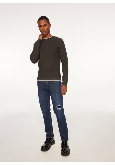 Fred Mello Bisiklet Yaka Slim Fit Antrasit Melanj Erkek Kazak Fm23w07mg