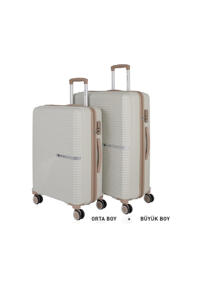 Mçs Bavul Büyük Ve Orta 2li Set Kırılmaz Silikon Valiz V374 Kemik/şampanya Kemik