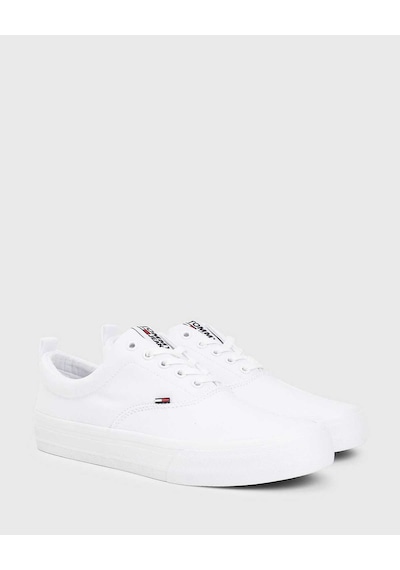 White Erkek Tommy Hilfiger Klasik Erkek Vulcanized Sneaker EM0EM0 Beyaz